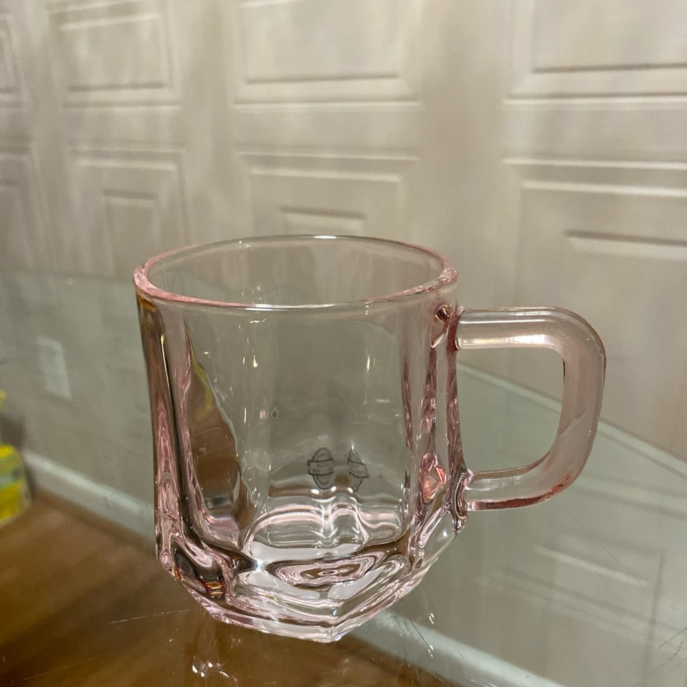 Premium Quality Hands made Beautiful Coffee Mug Clear Pink Glass.